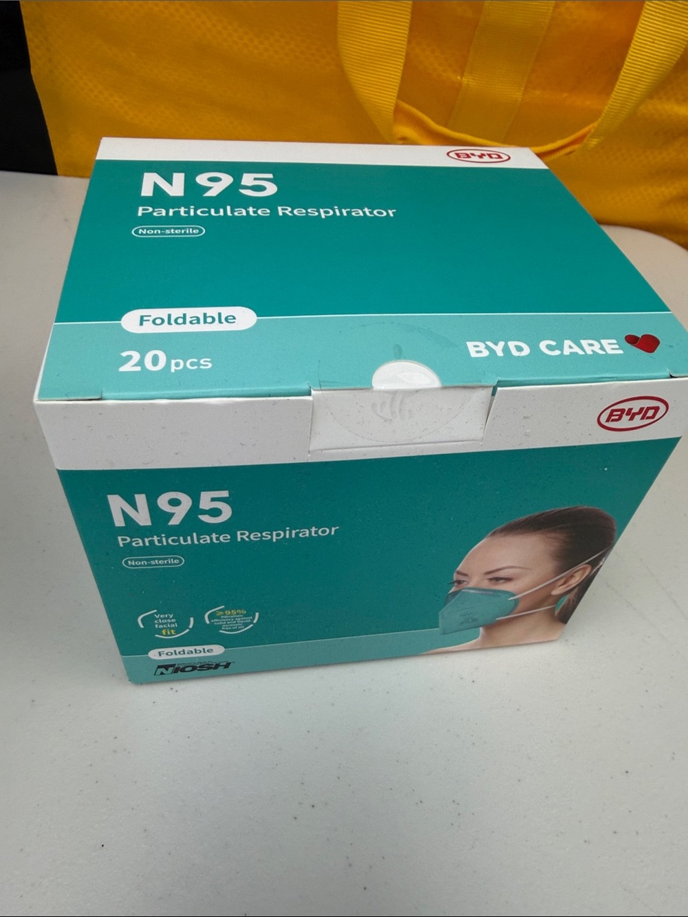 BYD CARE N95 Particulate Respirator Box - Teal (20 pcs) foldable non sterile